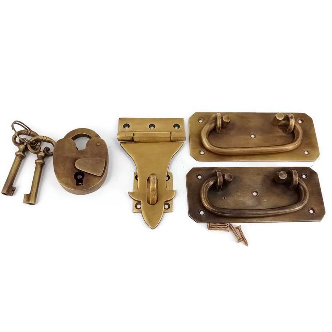 Solid Brass Box Hasp Staple 2 Side Handles Padlock Heavy Loop Etsy