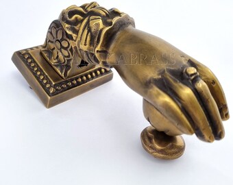 Brass Very heavy door knocker BANGER 5.1/2" Vintage Old Style Hand Fist Ball  Fingers 14cm Solid Pure Brass Hollow rustic up and down