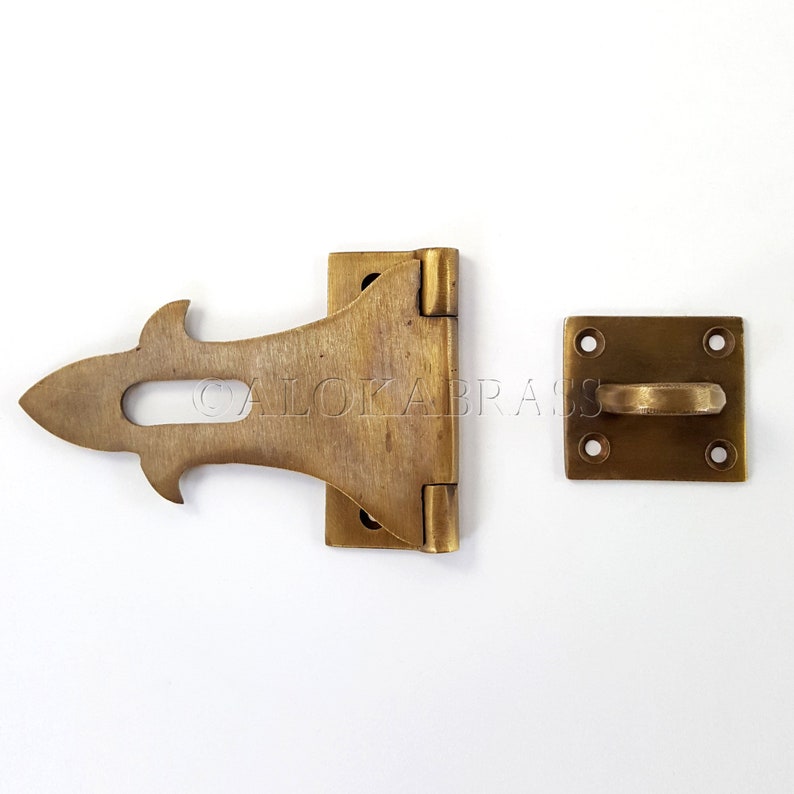 Solid Brass Large 11.5cm Brass Hasp Staple Latch Catch Old Style House Door Lock 4.1/2 inch cast brass for padlock box trunk strong loop image 5