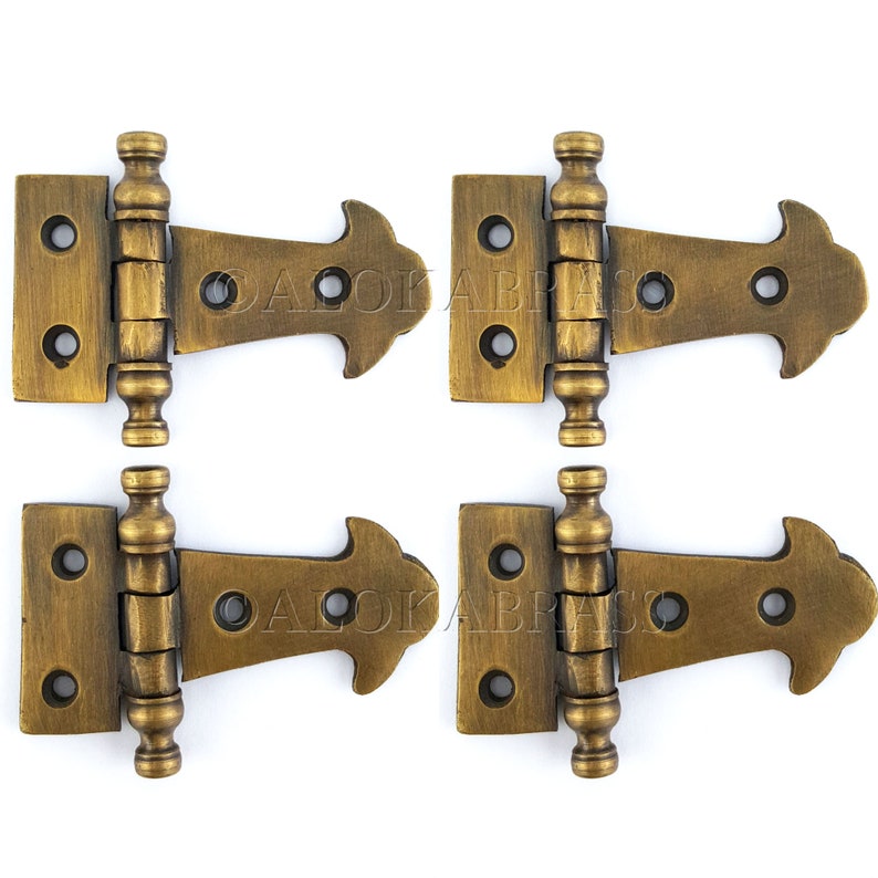 4 Solid Brass Hinge Finial Small Door Box Hinges Vintage Style Etsy