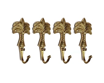 4 solid brass small Palm Tree Coat Solid Brass Hook Old Style 9 cm Wall Mounted Old Style Beach hand cast 3.1/2" inch