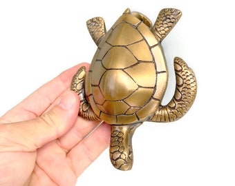 SMALL Solid brass SEA large turtle shape banger Cast solid heavy rustic 5 " inch long aged  Door Knocker 12,5 cm heavy front  banger shell