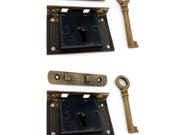 2 Small recessed BOX Vintage Style locks 2 keys Lock Solid Brass Heavy Bronze Patina 6.2 cm 2.1 2 hand made