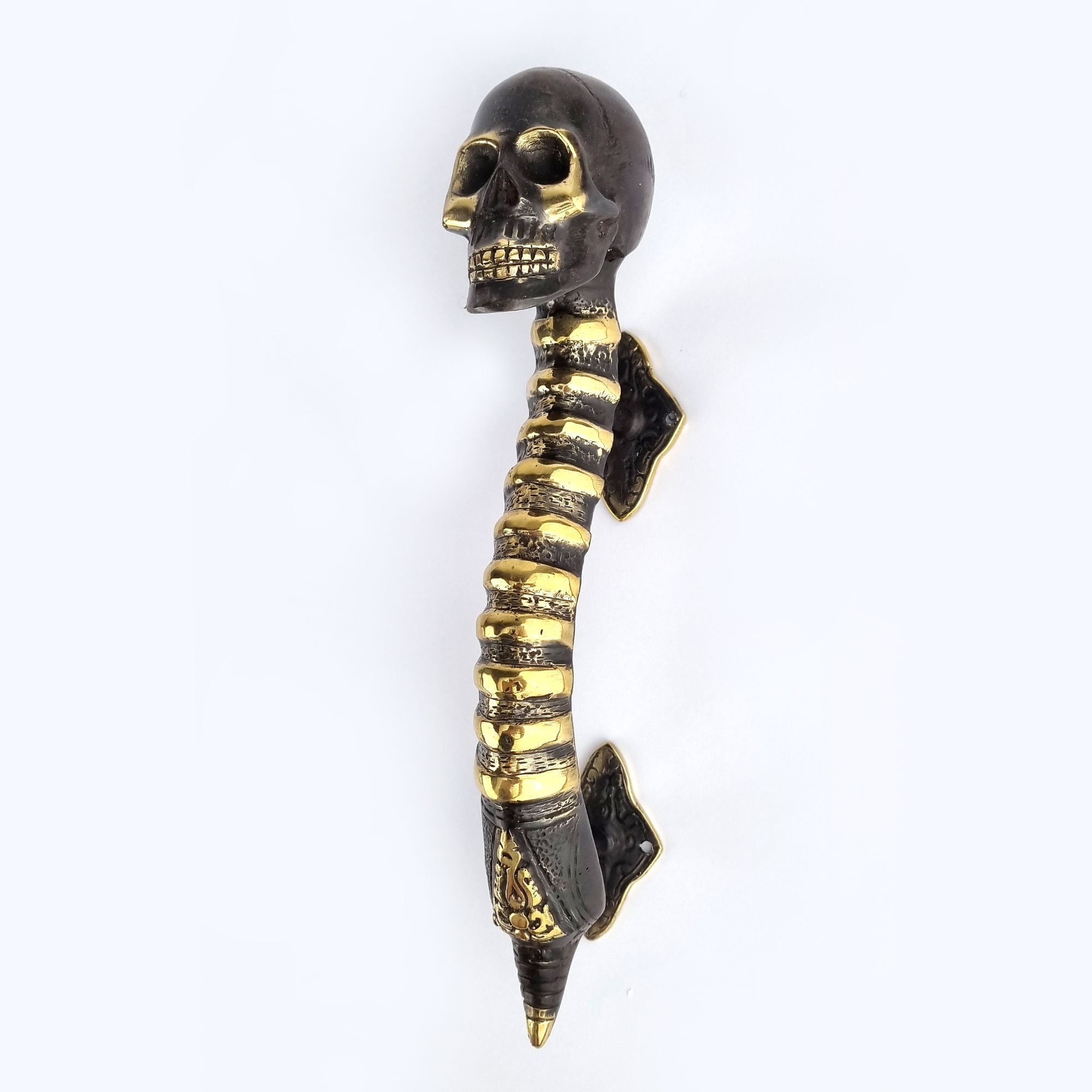 SKULL handle DOOR PULL spine solid age BRASS old look vintage style 210mm dull B