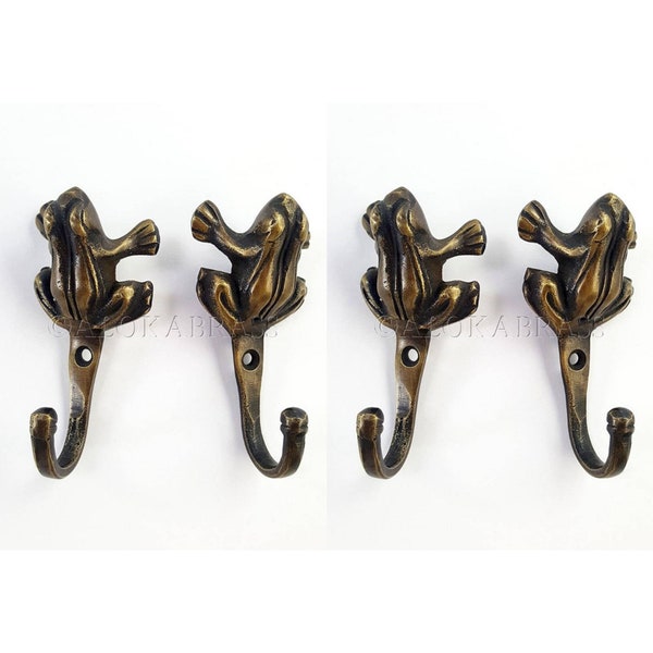 4 solid brass Small 2.3/4" long Cute Frogs Solid Antique Brass Hook Old Style 7 cm
