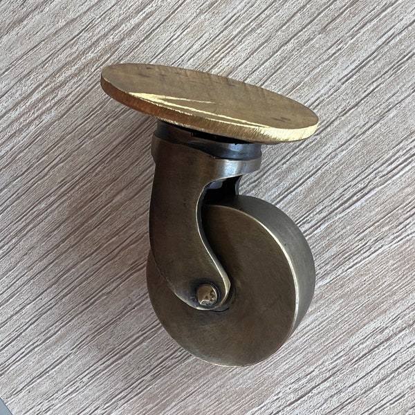 6 SPECIAL larger top plate solid brass small 2.1/2" ROUND top strong Castor Wheel  5.5 cm high Chair Table Solid Heavy Brass Old Style cast