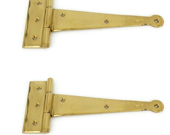 2 solid  brass medium 7" inch gate DOOR Hinges Vintage Old Style Solid  heavy Brass 18 cm Stunning polished dark antique