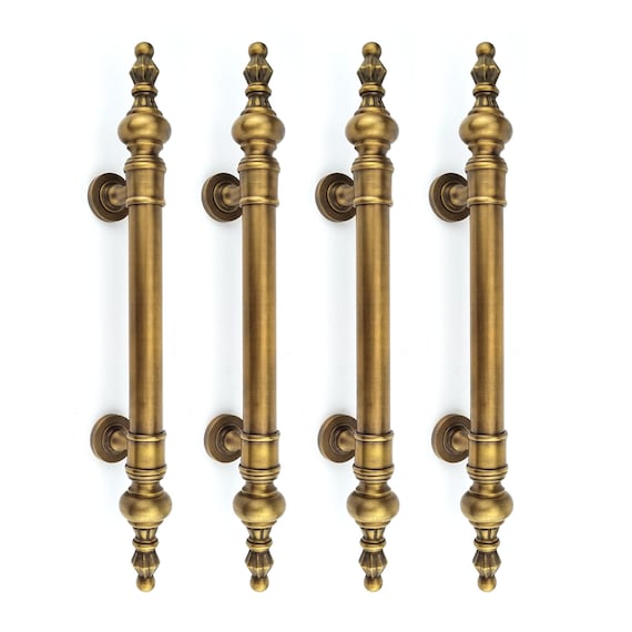 4 Pieces 17.1/2 Inch Long Brass Large Old Style Door Handle Solid Brass  Spun Hollow Pulls Vintage Style Natural Oxidised Patina 45cm 