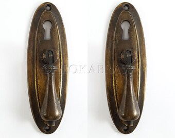 2 solid brass Old Look Key Hole Covers Oval 10cm Escutcheon Aged Old Stye Vintage Solid  Heavy Brass Antique Brass 4" inch key hole cover