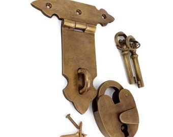 solid brass Large heavy 12.7cm Brass Hasp Staple Latch Catch Old Style padlock House Door Lock 5" inch cast brass padlock box trunk chest