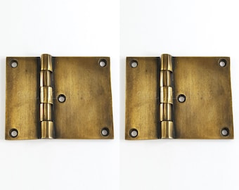 2 sold brass cast strong Small 8cm DOOR Hinges Vintage Old Style Solid very Heavy Brass Stunning box 3.1/4" inches