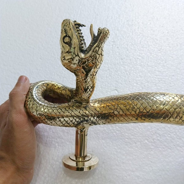 left NEW UPGRADE hidden fixing leg Brass Large Amazing Python body Old Style Snake Door Pull Handles 13.1/2”inch hand made 35cm hollow