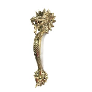 brass DRAGON GRABS Hand Cast 10.1/2" inch Door Handles Pull hollow Brass Old Style House Handle hook 27cm BEN