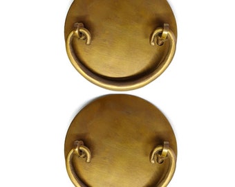 2 Solid Brass round 3.1/2" Elegant lift pull Asian inspired cabinet Handles Ring old Style Door Pull Heavy Vintage 9cm solid heavy bolt fix