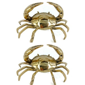 2 small Mud Crab Statue Brass Home Decoration 15 cm decor decoration hand made table diplay 6 inch x 3 claw seaside beach