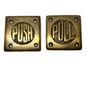 2 solid brass PUSH PULL Small  Heavy Door plate Sign 2.1/2“ inch cast black relief polished letters