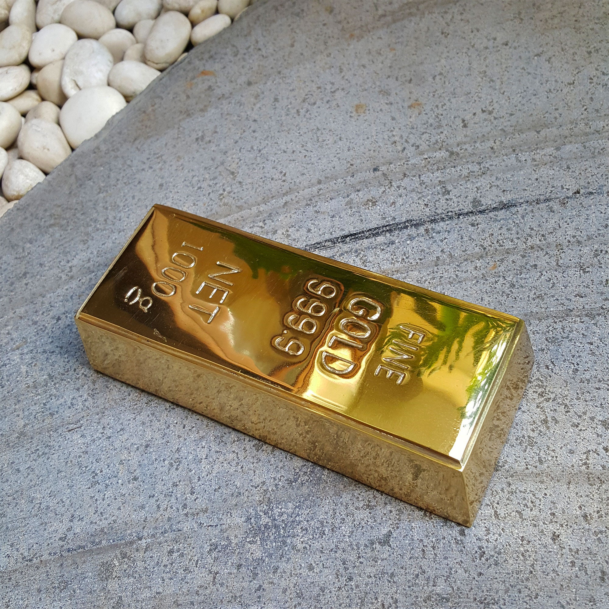 3 Brass Pieces SPECIAL PRICE Unique Fake Fine 999 GOLD Bullion Bar Paper  Weight 6 Solid Polished Brass Cast Hollow Inside Very Heavy 16cm 