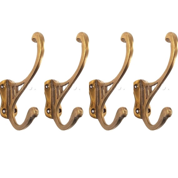 4 Solid Brass Coat Hangers 4 Antique Style Brass Harp Shape Hook Old Style  9 Cm Wall Mounted Old Style Beach Hand Cast Deco Style Hooks 