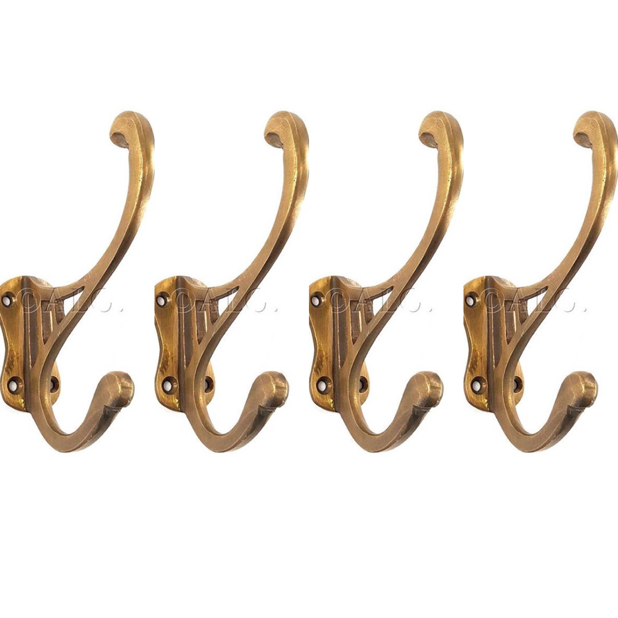 4 Solid Brass Coat Hangers 4 Antique Style Brass Harp Shape Hook Old Style  9 Cm Wall Mounted Old Style Beach Hand Cast Deco Style Hooks -  UK