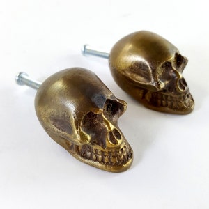 2 brass cute Small SKULL Cabinet Knob Solid Brass Door Handle 2cm  Drawer Door Pull Gothic Antique Style 1.3/4"