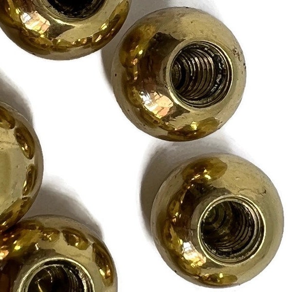 4 very small brass Balls cot bed heavy cast Knob 1/2 inch high 12 mm Vintage old style solid threaded 3/8” heavy polished brass rosette