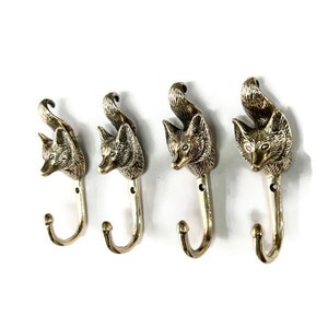 4 pieces brass small version  Hook 4.1/2 " inches 11.5 cm Fox Head shape with tail solid brass hand made many finishes