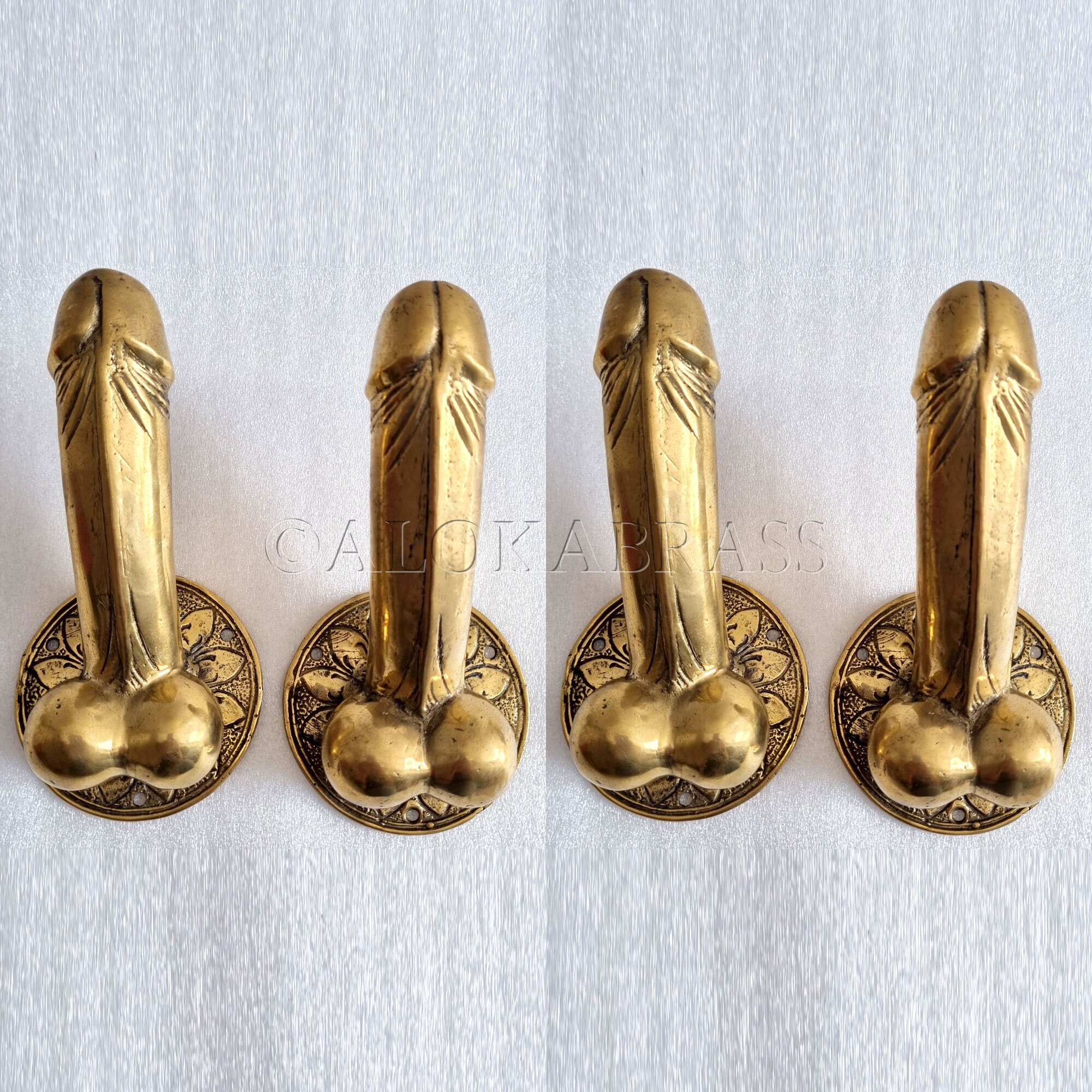 DOOR PULL or HOOK medium heavy erect penis hand made brass 7 " handle heavy B 