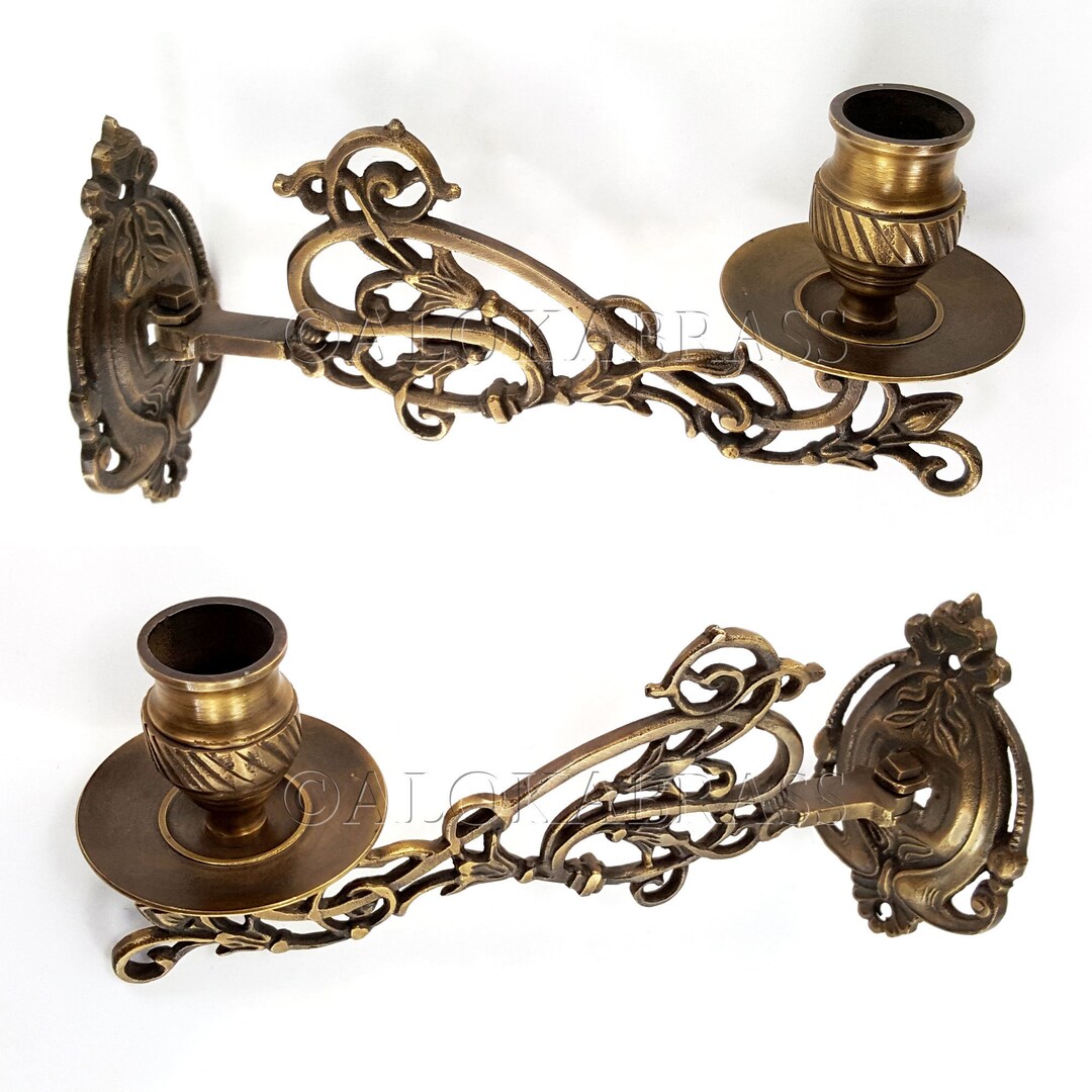 2 Heavy Brass Pieces Rotating Piano Candle Sconce Wall Mount Candle