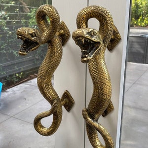 ON SALE 2 Large Amazing Python Curly body Old Style Snake Door Pull Handles 13" inch Door openers screw fixing hand made real brass 35 cm