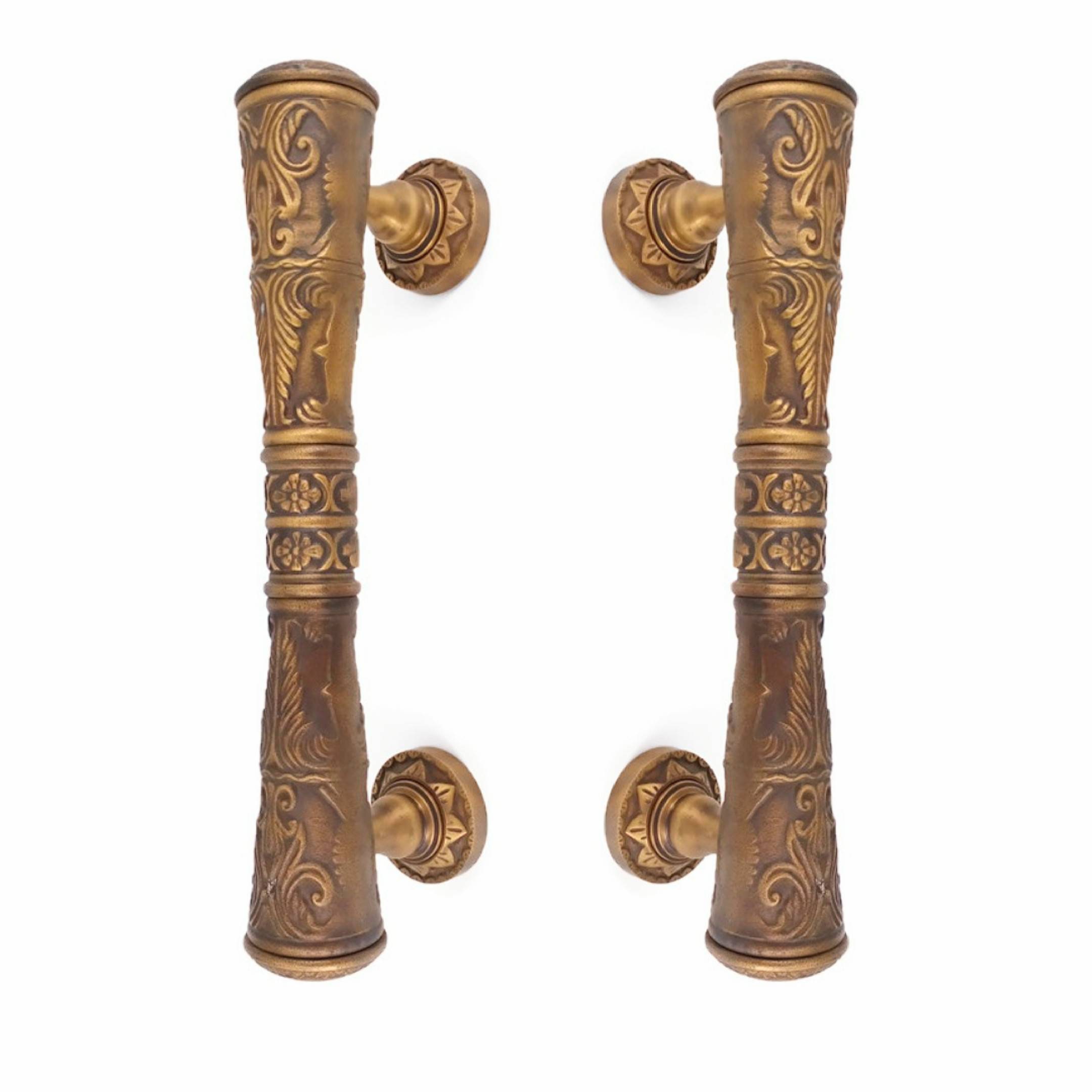 2 Brass Large 33 Cm Door Handle Engraved Pattern Old Style Etsy