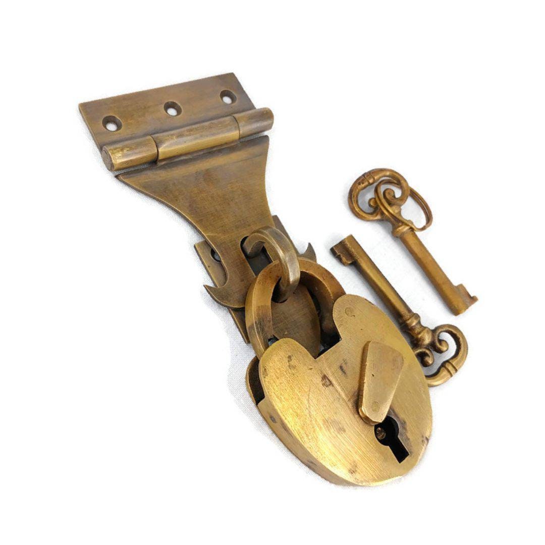 Set Schloss Riegel 12cm Vorhängeschloss Schlüssel Massiv Messing Schwere  alte Stil Vintage Massiv Messing Antik Box Tür Schlüssel 5 Zoll - .de