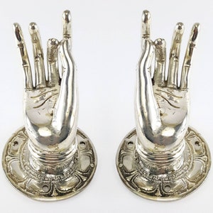 2 brass medium 3.1/2 backplate door handle hook pull 13cm Shuni Mudra Buddha Hand shape Handles 13cm Aged Brass Patina Knob image 8