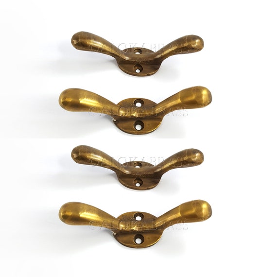 4 Small Solid Brass 3 Inch Hand Cast 7.5cm Cleat Tie Down Rope Solid Heavy  Brass Hooks Jetty Boat Strong Hooks Cleats Hand Made 