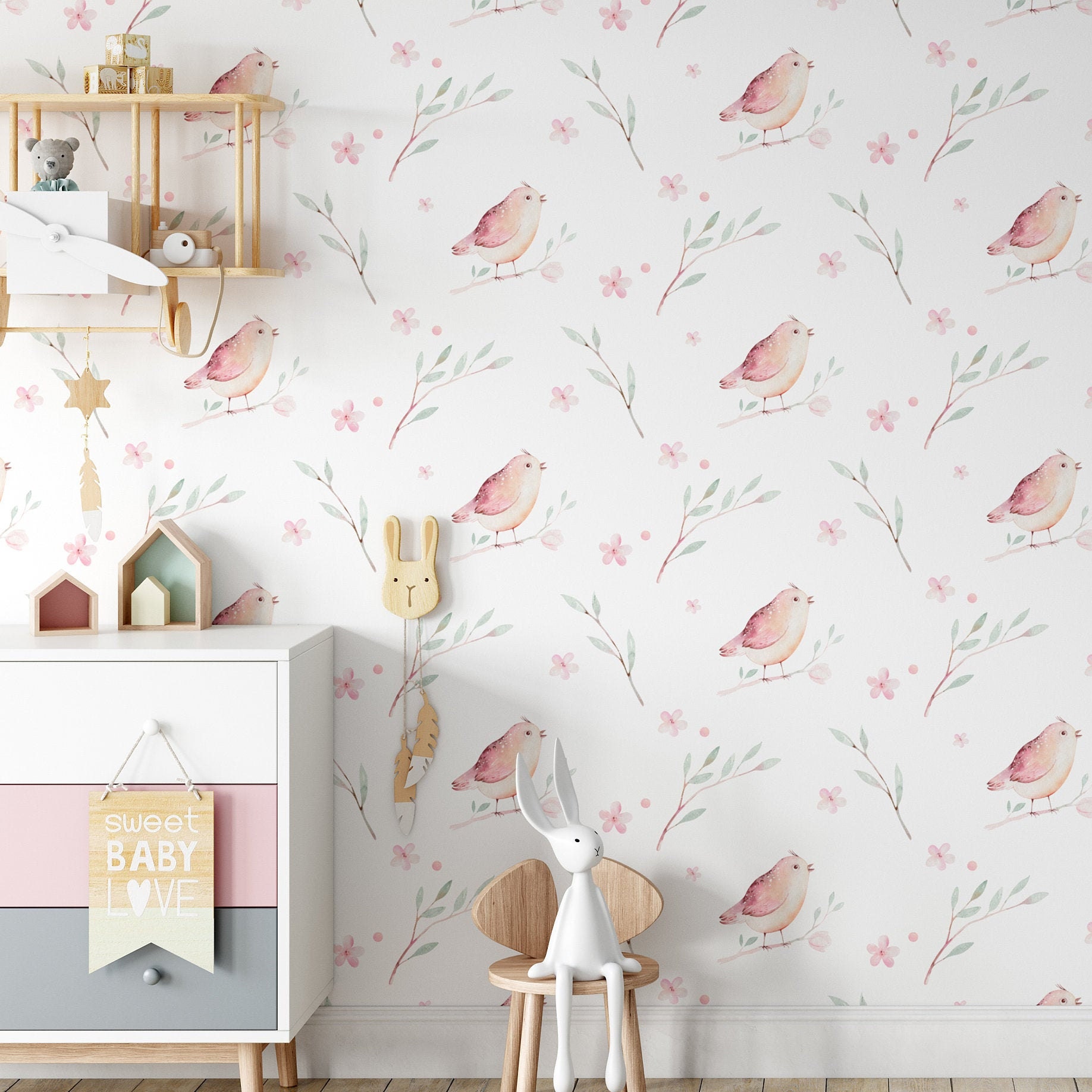 Pink Floral Wallpaper. Kids Wallpaper. Peel and Stick | Etsy