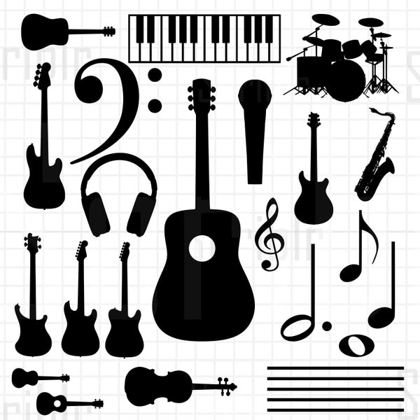 Assorted musical band instrument worship silhouettes SVG cutfile vectors