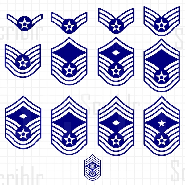 US Air Force Enlisted Rank Vectors SVG, PNG Cutfile