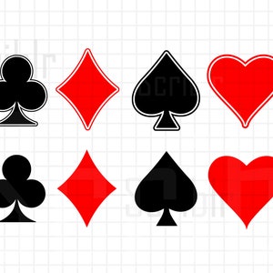 Playing Card Suits Hearts Diamonds Spades Clubs Vector SVG JPG PNG Cut File