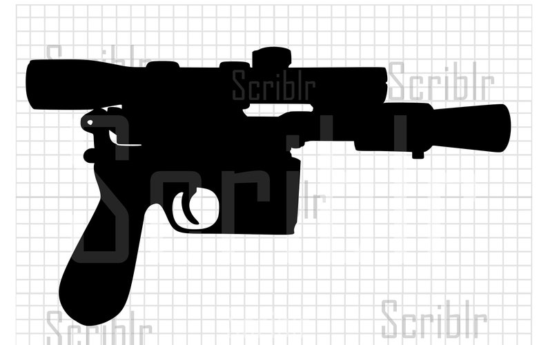 Peut inclure: Une silhouette noire d'un blaster avec une lunette, une arme courante dans la science-fiction.