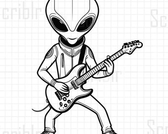 Alien Guitar SVG PNG Vector Cutfile