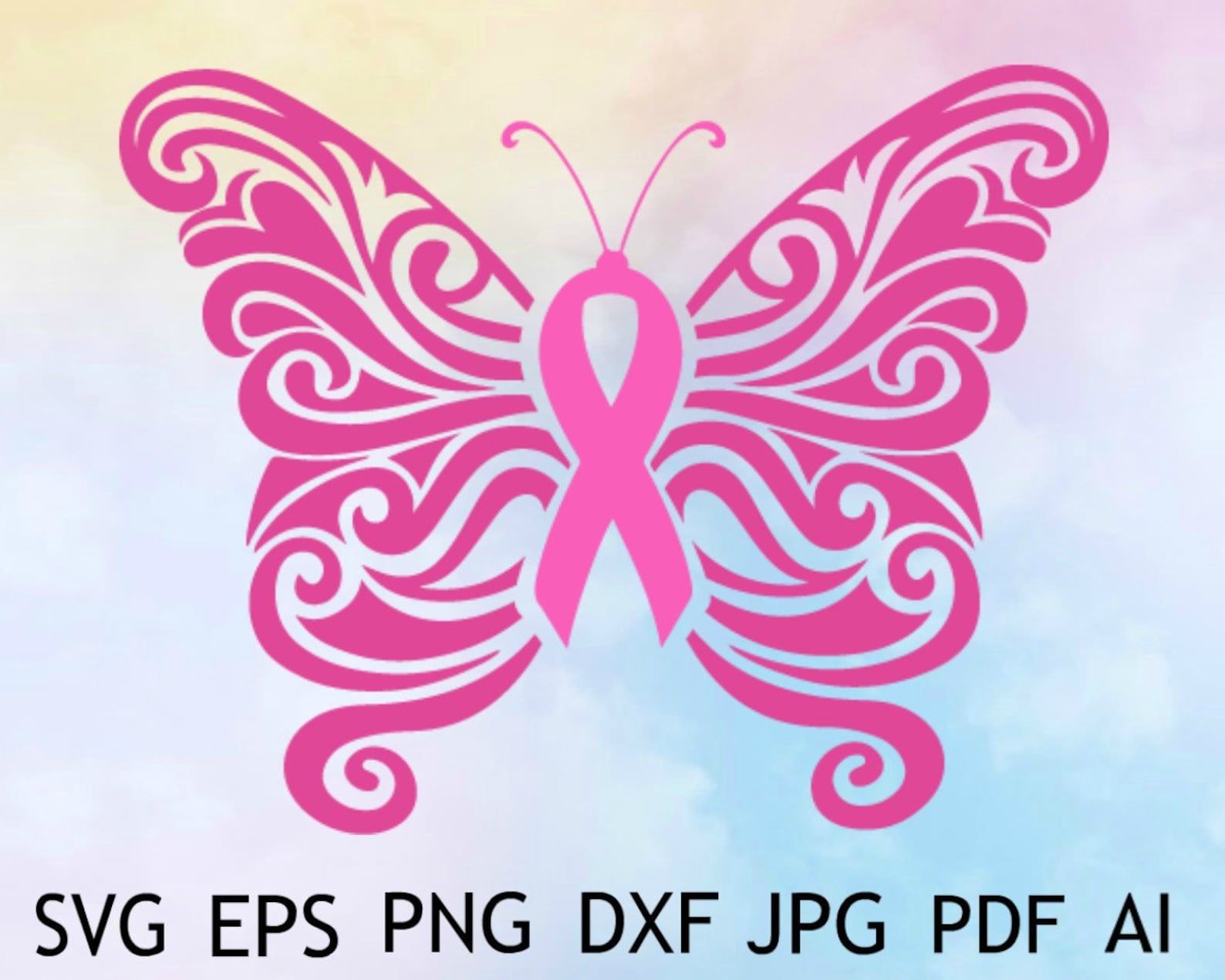 Pink Ribbon Svg / Ribbon Butterfly Svg / Cancer Butterfly Svg | Etsy