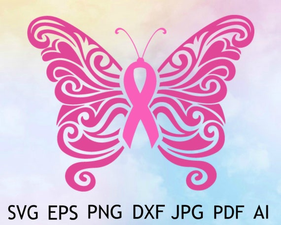 Pink Ribbon Svg Ribbon Butterfly Svg Cancer Butterfly Svg Etsy