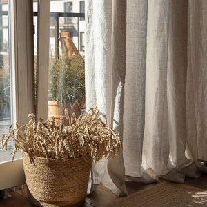 Extra wide linen curtain with tab top / 240cm Width curtain. Extra long curtains in Beige color image 3