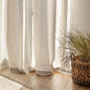 Extra wide linen curtain with tab top / 240cm Width curtain. Extra long curtains in Beige color image 2