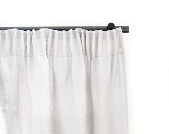 Linen curtain panel with pleated - top.  55"/140 Cm Width curtains. Extra long curtains. Custom sizes.  Light gray curtains.