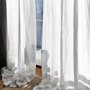 Linen curtain panel with tab top. 55/140 Cm Width curtains. Extra long curtains. Custom sizes. Light grey curtains. image 3