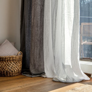Linen curtain panel with pleated - top, multifunctional tape, 55"/140 Cm Width curtain