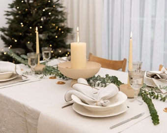 Large linen tablecloth in Natural color, Christmas table decor, Stonewashed linen tablecloth, rectangular, custom sizes, Thanksgiving table