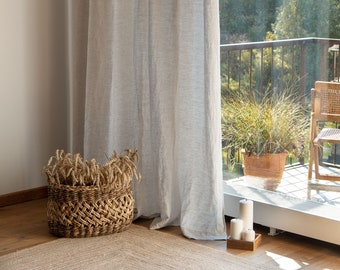 Linen curtain panel with multi-functional heading tape.  55"/140 Cm Width curtains. Extra long curtains. Custom sizes. Custom colors.