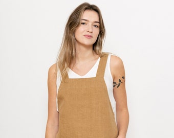 Pinafore linen apron, Cross back apron for her, Gift for her him friend chef, Japanese linen apron with pockets