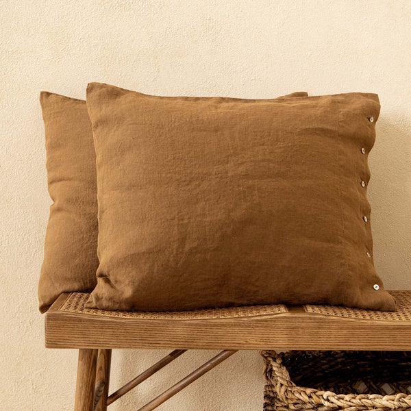 Linen Pillowcase Cinnamon color. Pure washed linen. Soft, natural, handmade pillowcase. King, queen, standard, custom size.